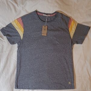 Marine Layer Heathered Blue Tee with Colorful Sleeve Stripes